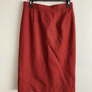 Demaro Vintage Paper Tag 100% Wool Houndstooth Red Pencil Skirt Size Small